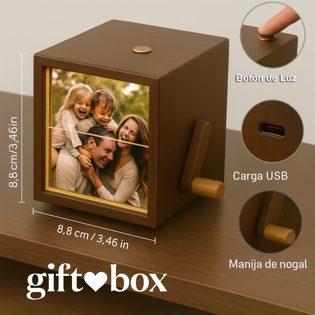 Caja de fotos personalizada con manivela